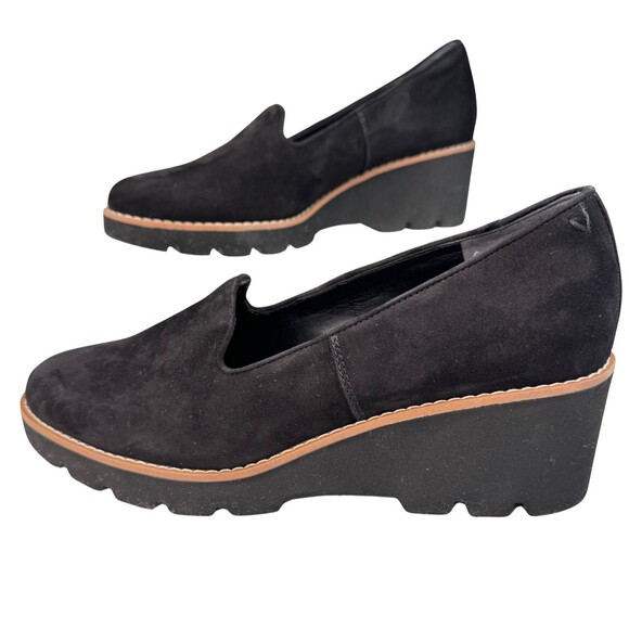 Vionic Wedge Suede Shoes Sz 10 Black Willa Leather Slip On Comfort Orthotic - Picture 2 of 11